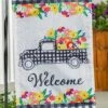 Budget ⭐ Evergreen Orange & Black Gingham Flower Truck Outdoor Flag 😉