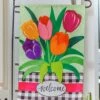 Best deal 🧨 Evergreen Green & Orange Gingham 'Welcome' Tulips Outdoor Flag 😍