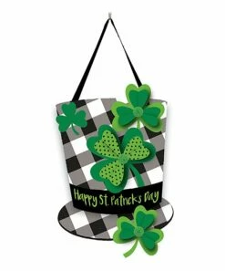 Cheapest ⌛ Evergreen Green & Black Gingham Shamrock Hat Door Décor 🎁
