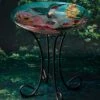 Brand new 👏 Evergreen Floral Hummingbird Solar Hand-Painted Glass Bird Bath 😀