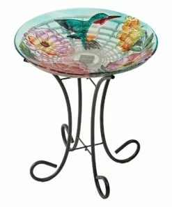 Brand new 👏 Evergreen Floral Hummingbird Solar Hand-Painted Glass Bird Bath 😀 -Outlet Evergreen Shop zu92011501 main tm1610026230