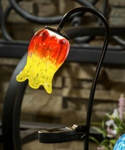 Cheapest 👏 Evergreen Orange & Yellow Glass Flower Solar Garden Stake ✔️