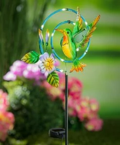 Cheapest ⭐ Evergreen Hummingbird Chasing Light Solar Garden Stake 😀
