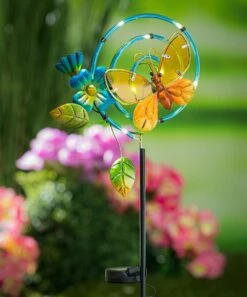 Promo 😉 Evergreen Butterfly Chasing Light Solar Garden Stake 💯