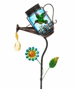 Best deal 🔔 Evergreen Hummingbird Jar Watering Can Solar Garden Stake ✔️