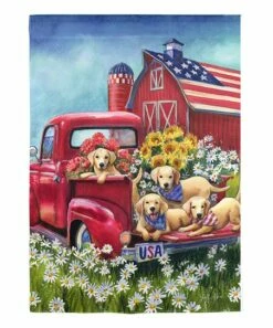 Budget 🌟 Evergreen Red & Blue Americana 🐶 Dogs Garden Flag 🔥