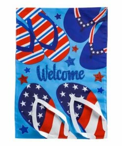 Budget 🥰 Evergreen Red & Blue 'Welcome' Flip-Flops Outdoor Flag ⌛