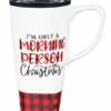 Budget 👏 Evergreen White & Red 'Morning Person On 🔔 Christmas' Ceramic Travel Cup 👍