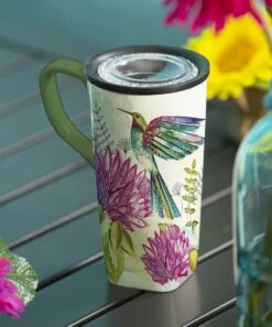 Hot Sale 👏 Evergreen Pink & Green Bright Hummingbird 17-Oz. Travel Mug ✔️