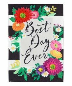 New ⌛ Evergreen Red & White Floral 'Best Day Ever' Door Flag 🛒