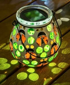 Coupon 🎁 Evergreen Green & White Ladybug Mosaic Solar Lantern ✨