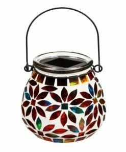 Hot Sale ✔️ Evergreen White & Red Floral Mosaic Solar-Powered Lantern 🧨
