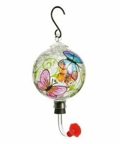 Coupon 🧨 Evergreen Pink & Orange Butterfly Crackle Hummingbird Feeder 💯
