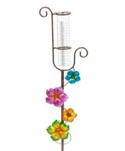 Discount ✔️ Evergreen Pink & Green Climbing Flower Rain Gauge ⭐