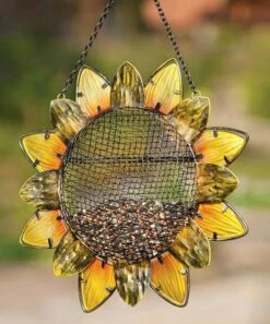 Best deal 🎁 Evergreen Metal & Glass Sunflower Bird Feeder ⌛