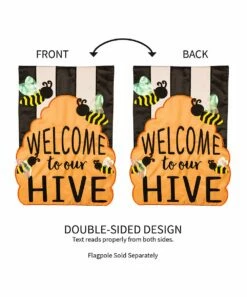 Hot Sale ❤️ Evergreen Black & White Stripe 'Welcome To Our Hive' Outdoor Flag 🌟 -Outlet Evergreen Shop zu94697874 alt 2 tm1637349026