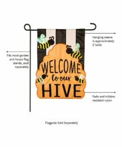 Hot Sale ❤️ Evergreen Black & White Stripe 'Welcome To Our Hive' Outdoor Flag 🌟 -Outlet Evergreen Shop zu94697874 alt 3 tm1637349026