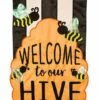 Hot Sale ❤️ Evergreen Black & White Stripe 'Welcome To Our Hive' Outdoor Flag 🌟