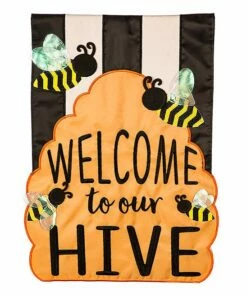 Hot Sale ❤️ Evergreen Black & White Stripe 'Welcome To Our Hive' Outdoor Flag 🌟