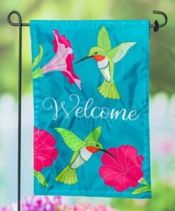 Flash Sale π Evergreen Teal & Pink 'Welcome' Hummingbird Outdoor Flag π₯°