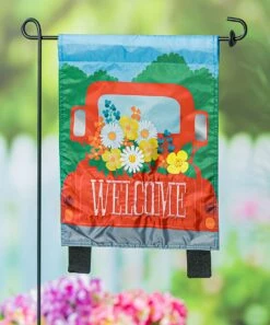 Brand new ✔️ Evergreen Red & Green 'Welcome' Truck Garden Flag ⌛