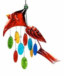 New 🤩 Evergreen Red Cardinal Glass & Metal Wind Chime 👏