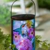 Best reviews of 🛒 Evergreen Blue & Purple Floral Hummingbird Glass Solar Lantern 🛒