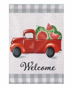 Buy 😉 Evergreen White & Red 'Welcome' Watermelon Truck Outdoor Flag 🎁