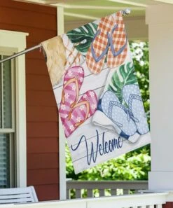 Cheapest 😉 Evergreen White & Orange 'Welcome' Flip-Flop Burlap Outdoor Flag 🛒
