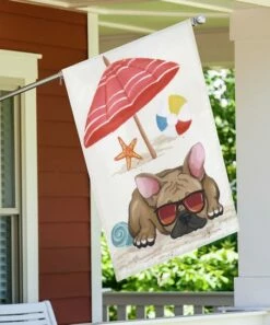 Best deal 👍 Evergreen White 🦮 Dog At Beach Scene Outdoor Flag 🛒