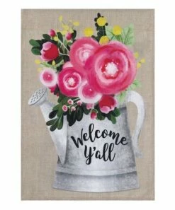 Hot Sale ❤️ Evergreen Brown & Pink 'Welcome Y'all' Floral Can Outdoor Flag 😉