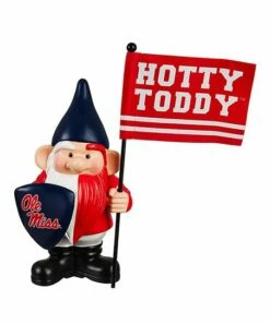 New ⭐ Evergreen University Of Mississippi Red & White 'Hotty Toddy' Flag Gnome ⭐