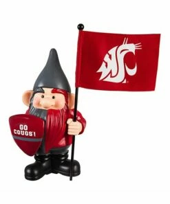Promo 🧨 Evergreen Washington State University Crimson & Gray 'Go Cougs' Flag Gnome ⌛
