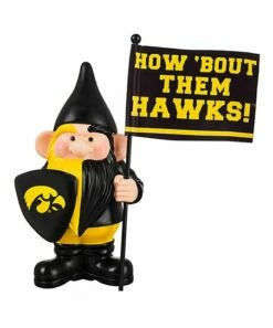 Cheap 🎁 Evergreen University Of Iowa Black & Yellow 'How 'Bout Them Hawks' Flag Gnome 🔔