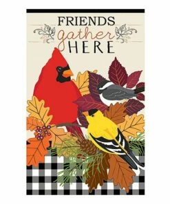 Budget 😀 Evergreen Fall Songbirds Gather Garden Appliqué Flag ⌛