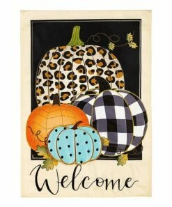 Hot Sale ✨ Evergreen Mixed Pumpkins 'Welcome' Garden Linen Flag 🔔