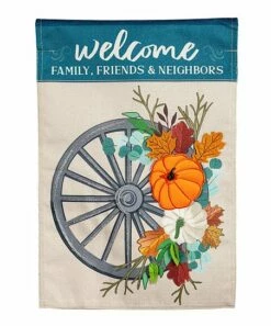 Deals 💯 Evergreen 'Welcome' Wagon Wheel Garden Burlap Flag ❤️