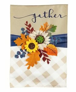 Budget 😉 Evergreen Fall Floral 'Gather' House Linen Flag ⭐