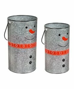 Wholesale 🔥 Evergreen Silvertone Galvanized Metal Scarf Snowman Planter - Set Of Two 😉