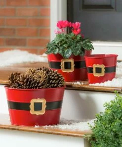 Brand new 😀 Evergreen Red & Black Santa Belt Nested Planter - Set Of 3 ⭐ -Outlet Evergreen Shop zu97808677 alt 1 tm1657212782