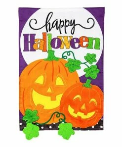 Deals 🔥 Evergreen Purple & Orange 'Halloween' Jack O'Lanterns Outdoor Flag 🥰