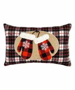 Cheap 🎁 Evergreen Red & Black Plaid Cozy Mittens Lumbar Throw Pillow 🤩