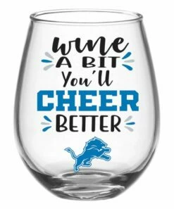 Best Sale 🧨 Evergreen Detroit Lions Clear & Blue Stemless Wineglass & Gift Box ✔️