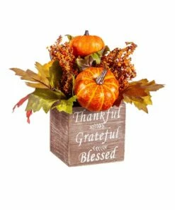 Outlet 👏 Evergreen Orange Pumpkin & Berry 'Thankful Grateful Blessed' Table Décor ❤️