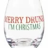 Brand new ✨ Evergreen Green & Red 'Merry Drunk I'm 🎄 Christmas' Stemless Wineglass 🔔
