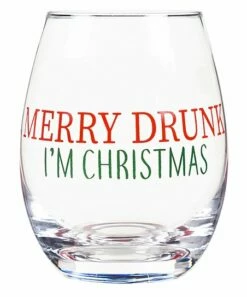 Brand new ✨ Evergreen Green & Red 'Merry Drunk I'm 🎄 Christmas' Stemless Wineglass 🔔
