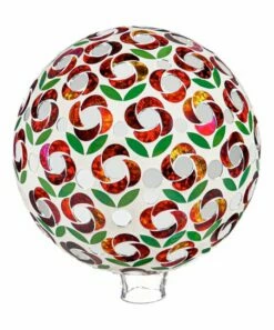 Promo 👍 Evergreen Red & Green Poinsettia Mosaic Glass Gazing Ball ⌛