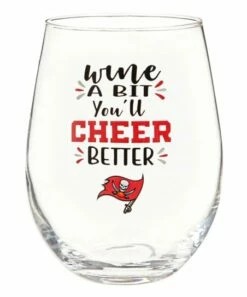 Best Sale 🔔 Evergreen Tampa Bay Buccaneers Clear & Red Stemless Wineglass & Gift Box ✔️