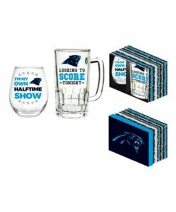 Brand new 💯 Evergreen Carolina Panthers Blue & Black Drinkware Gift Set 🔔
