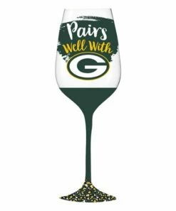 Brand new 😉 Evergreen Green Bay Packers Green 'Pairs Well' Wineglass 👍